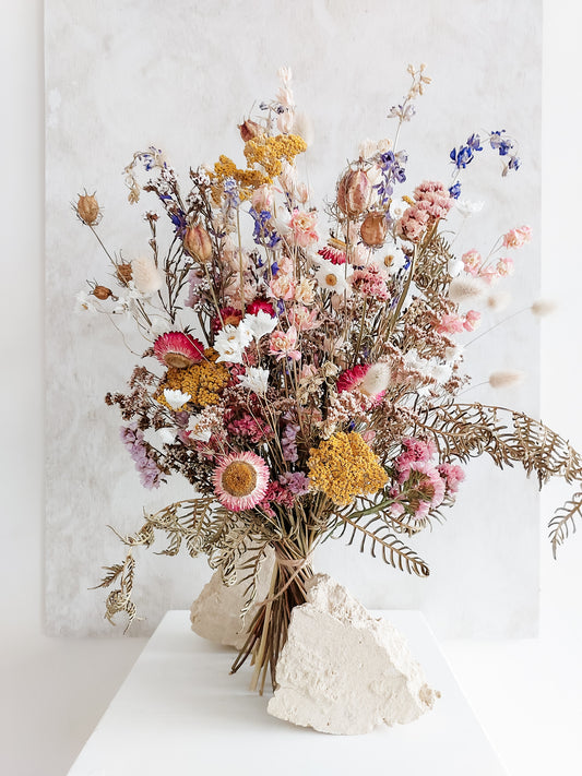 Dried flower meadow bouquet bright and colourful featuring spring flowers – Luxe Size CloseView.