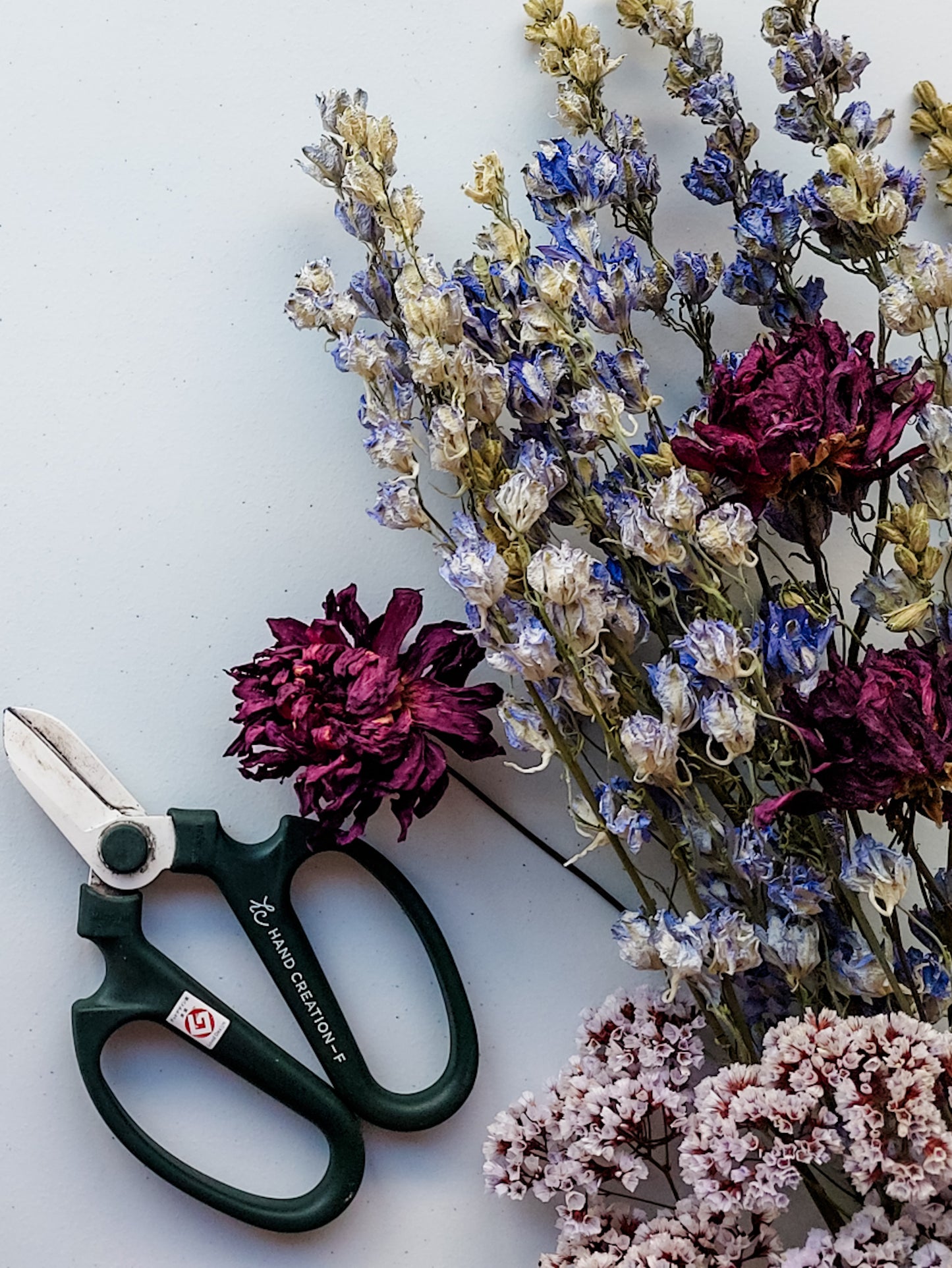 Dried flower selection for wreath making.