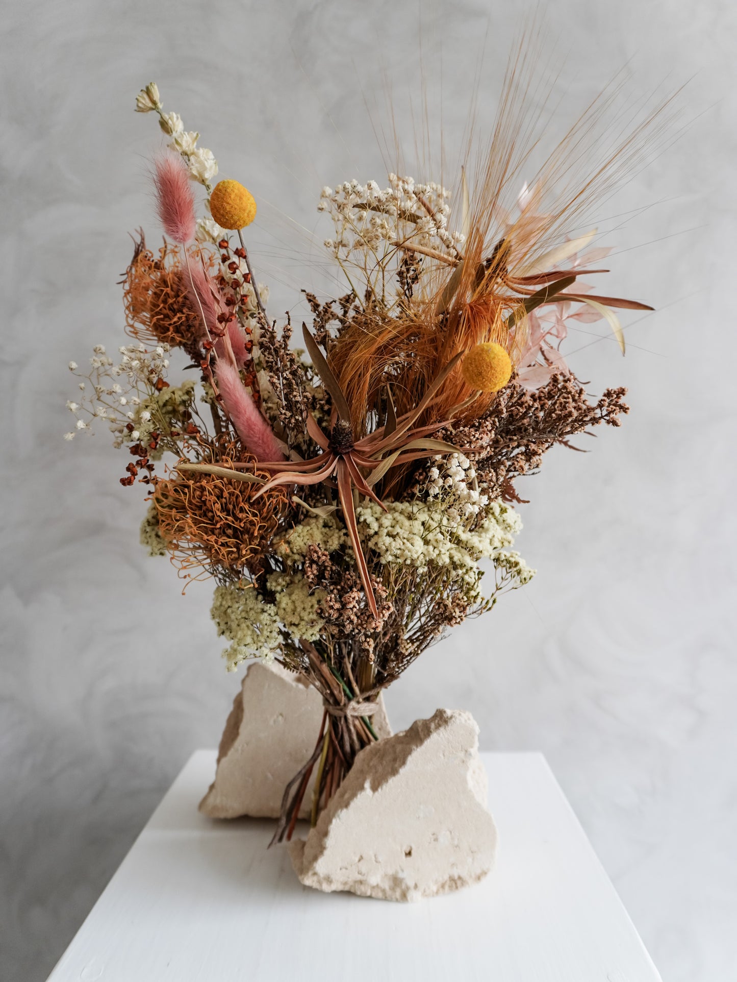 Dried flower bouquet warm sunshine tones in a rustic boho style – Classic Size Close View
