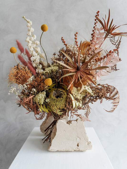Dried flower bouquet warm sunshine tones in a rustic boho style – Luxe Size Close View
