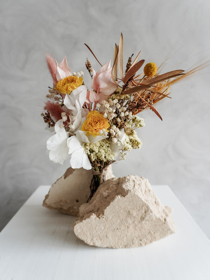 Dried flower bouquet warm sunshine tones in a rustic boho style – Posy Size Close View.