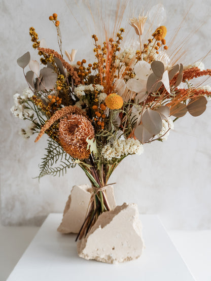 Dried flower bouquet warm sunshine tones in a rustic boho style – Classic Size Close View.