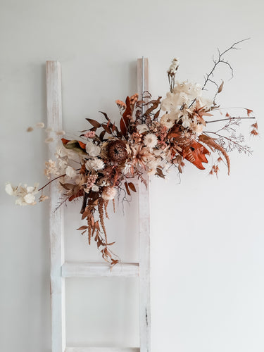 Dried flower botanical wall hanging floral art made in Perth, Western Australia. Neutral earthy tones.